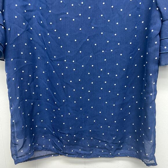 Women's Polka Dot Navy Blue Ruffle Sleeve Women's Top Size Small Lightweight - Picture 4 of 13